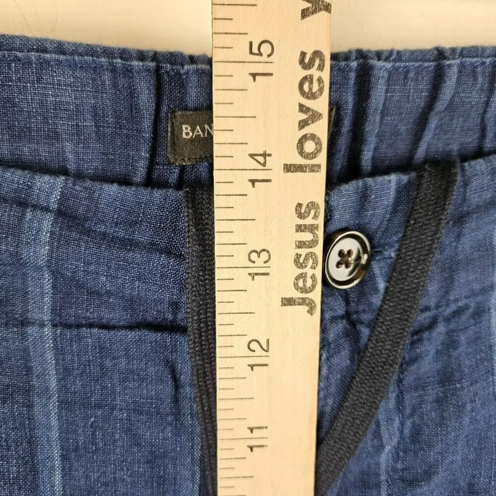 Banana Republic Mens 38 Blue 100% Linen Aiden Shorts striped Drawstring